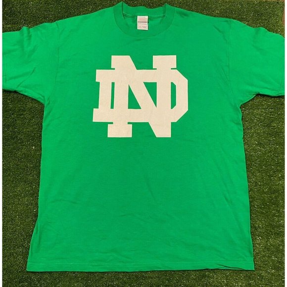 Retro Y2K Fruit of The Loom Notre Dame Fighting Irish Big logo t-shirt XL green - Picture 2 of 12